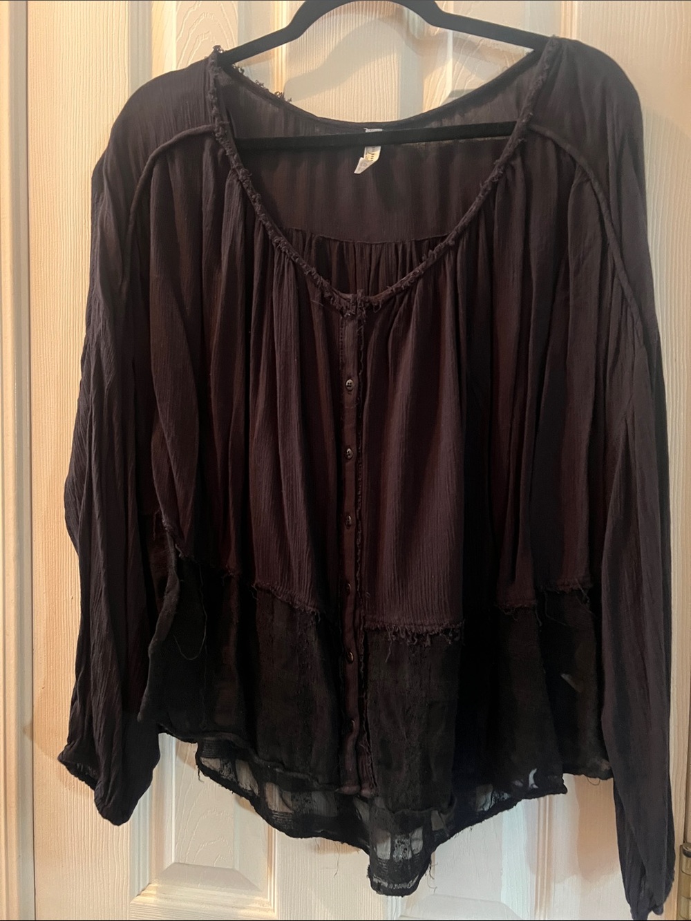 Free People Black Button-Front Peasant Blouse